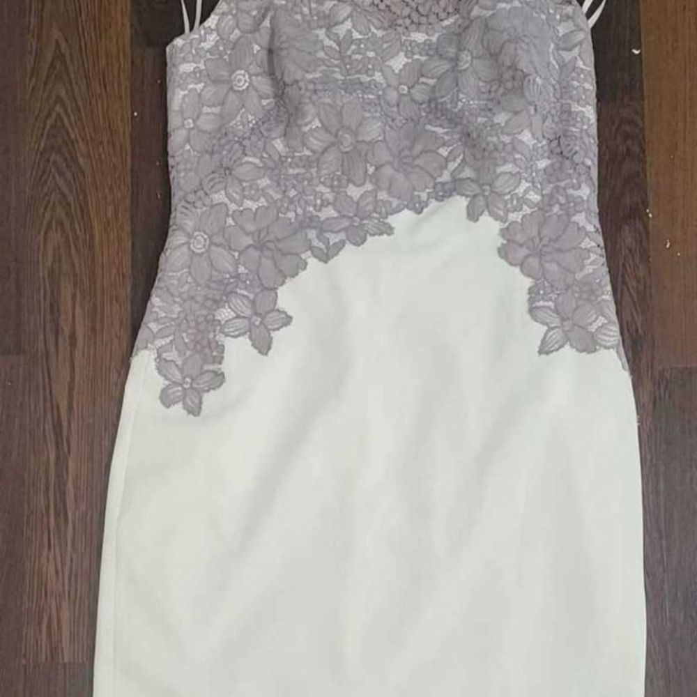 Lauren Strapless Gray and Cream Dress